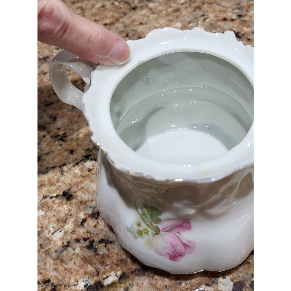 Antique Lehmann Leuchtenburg Germany Sugar Bowl Pink White Roses 2 handle - Picture 10 of 15